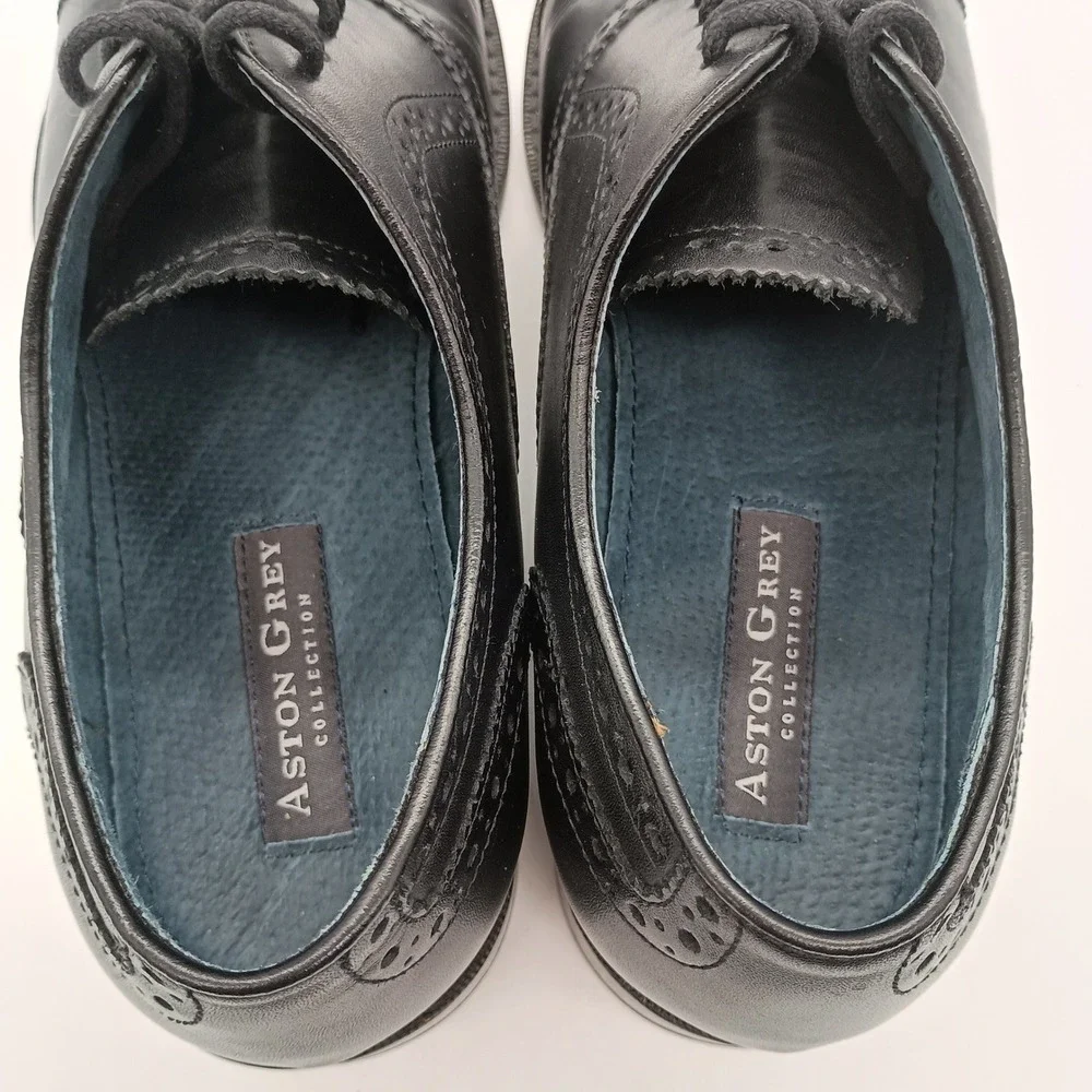 Aston Grey Kobe Black Leather Wingtip Oxford Dress Shoes Mens 10‎
